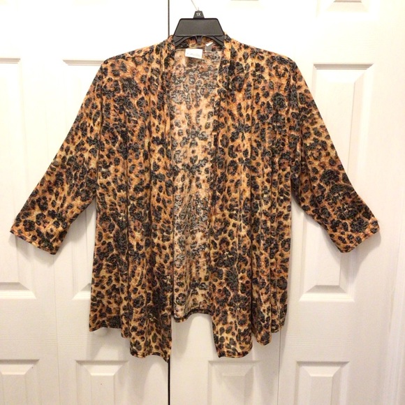 NWOT Kim Roger’s Womens Leopard Print 3/4 Sleeve Open Front Cardigan Size 1X - Picture 2 of 5